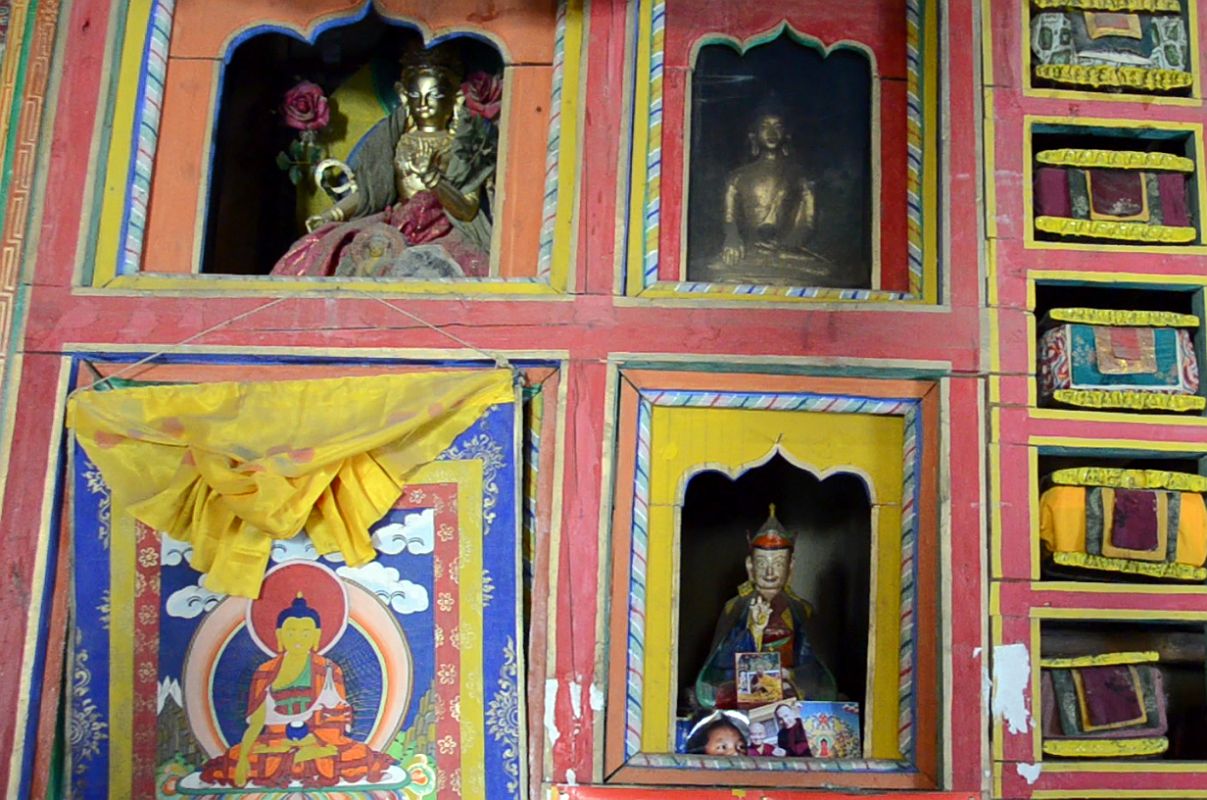 23 Statues Of White Tara, Buddha and Padmasambhava Guru Rinpoche and a Thangka Of Buddha Inside Tashi Lhakhang Gompa In Phu 